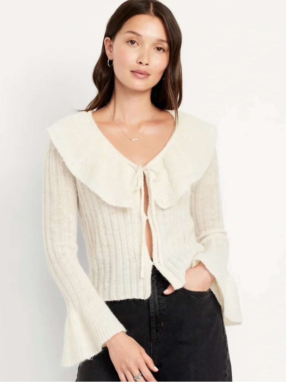 Old Navy NWT Wool-Blend Ruffle Tie-Front Cropped Cardigan